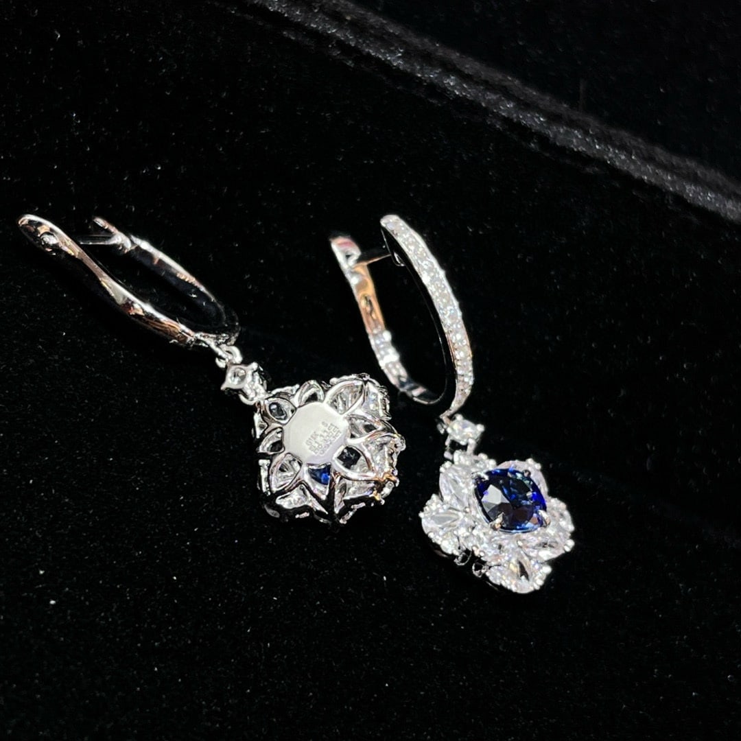 14k Gold 1.43 Ctw Natural Sapphire & Diamond Earrings - 4