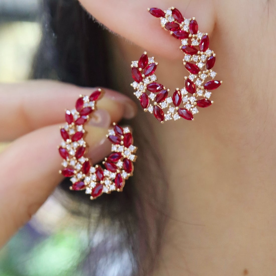 14k Gold 3.83 Ctw Natural Ruby & Diamond Earrings - 3