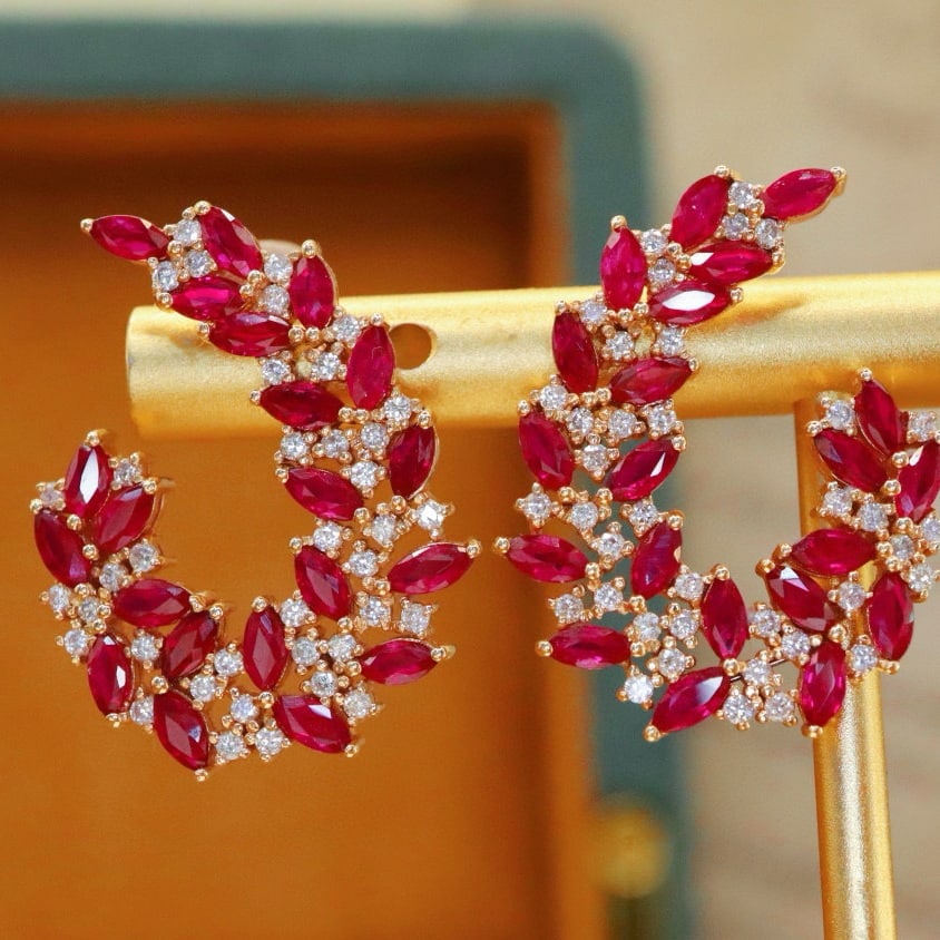 14k Gold 3.83 Ctw Natural Ruby & Diamond Earrings - 4