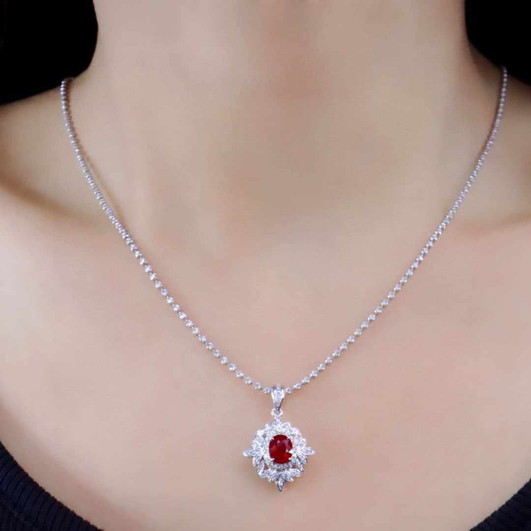 14k Gold 1.26 Ctw Natural Ruby & Diamond Pendant( Without Chain ) - 2