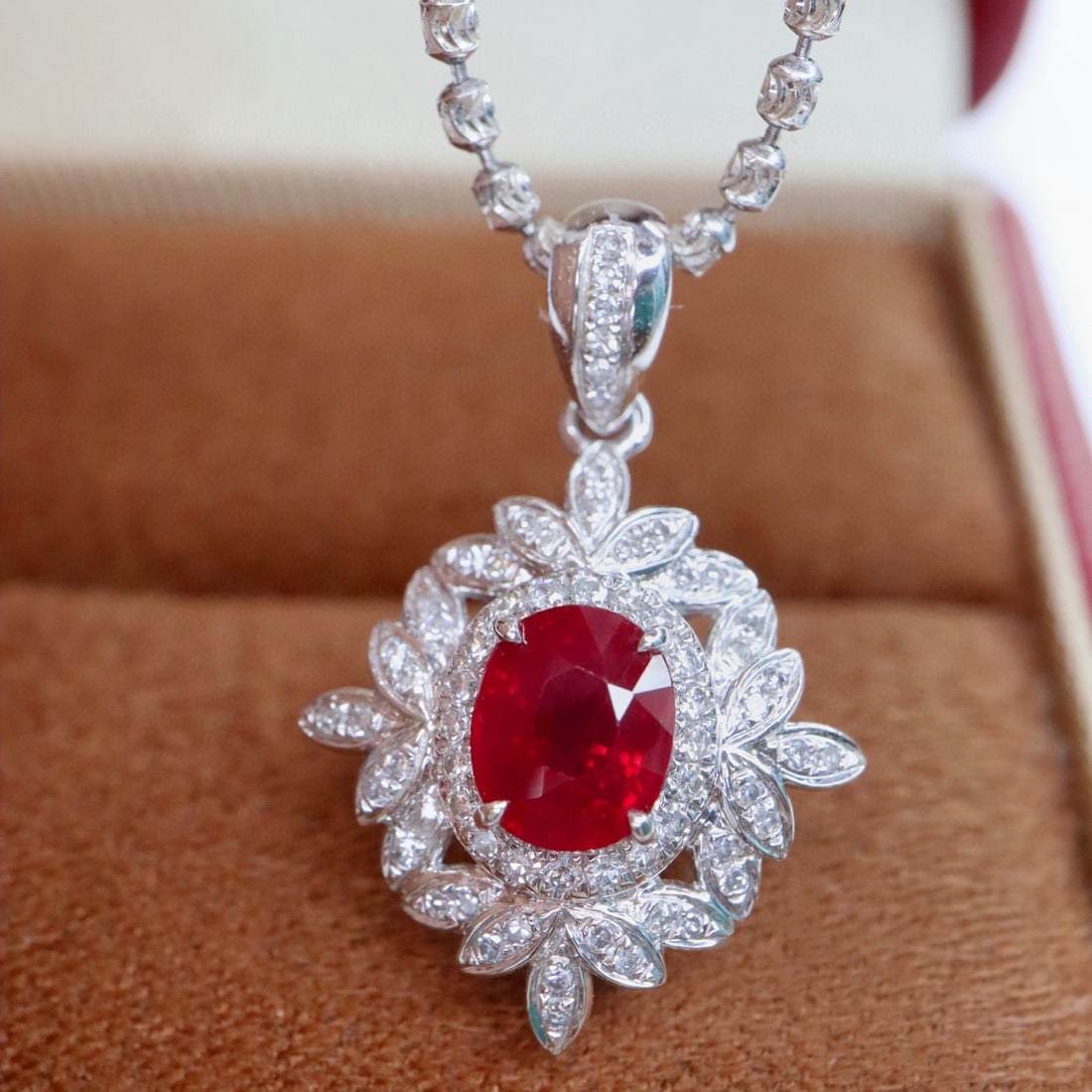 14k Gold 1.26 Ctw Natural Ruby & Diamond Pendant( Without Chain ) - 4