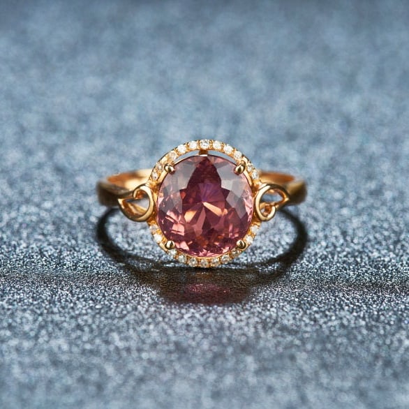 14k Gold 2.97 Ct Natural Tourmaline & Diamond Ring: Ref:230986123 // gold content:14k gold // ring size:7. 25us // // main gemstone:tourmaline // shape:oval // carat weight:2. 97ct // color:red // treatment:natural // // adjacent gemstone 2 : diamond /