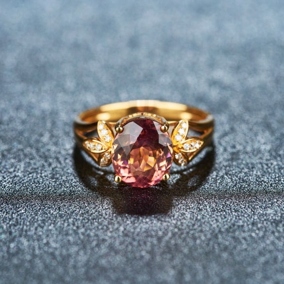 14k Gold 3.8 Ct Natural Tourmaline & Diamond Ring - 4