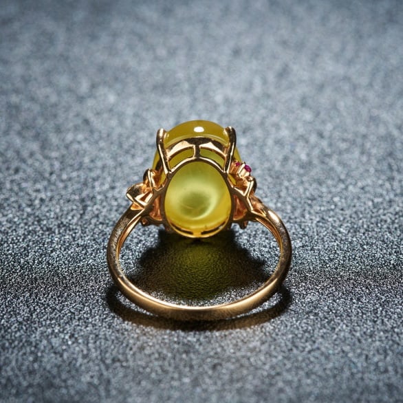 14k Gold 7.2 Ct Natural Prehnite & Diamond & Ruby Ring - 5