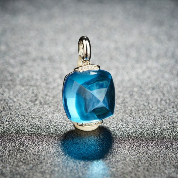 14k Gold 22 Ct Natural Topaz & Diamond Pendant( Without Chain ) - 2