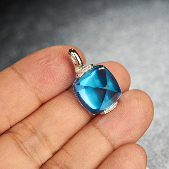 14k Gold 22 Ct Natural Topaz & Diamond Pendant( Without Chain ) - 4