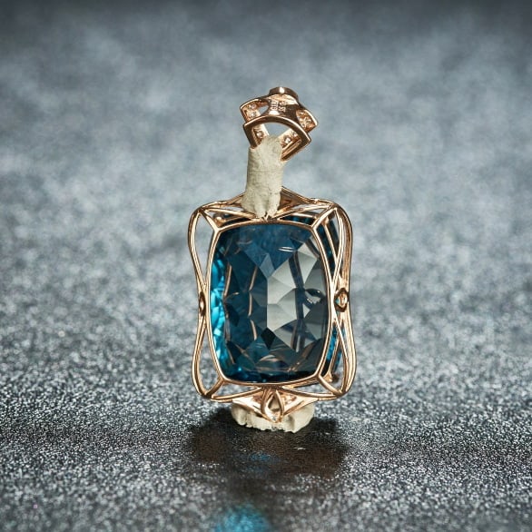 14k Gold 16.7 Ct Natural Topaz & Diamond Pendant( Without Chain ) - 4