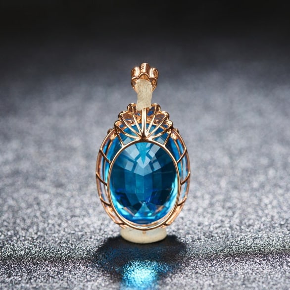 14k Gold 19.46 Ct Natural Topaz & Diamond Pendant( Without Chain ) - 4