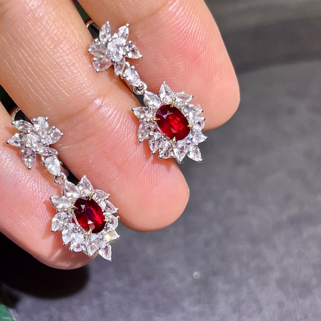 14k Gold 3.63 Ctw Natural Ruby & Sapphire Earrings - 2