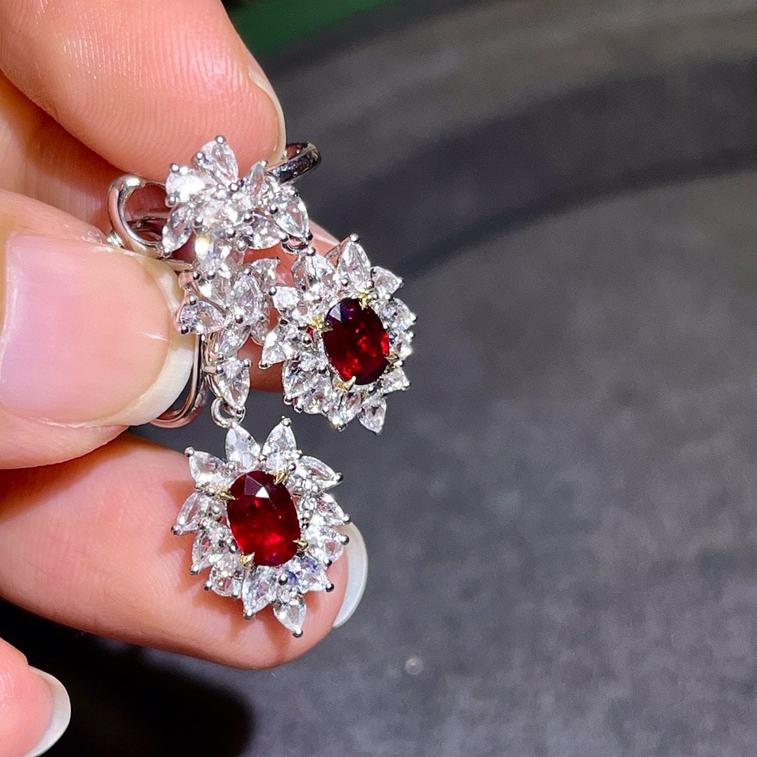 14k Gold 3.63 Ctw Natural Ruby & Sapphire Earrings - 3