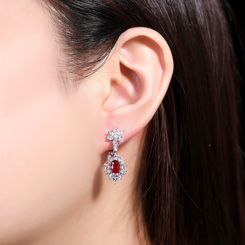 14k Gold 3.63 Ctw Natural Ruby & Sapphire Earrings - 4