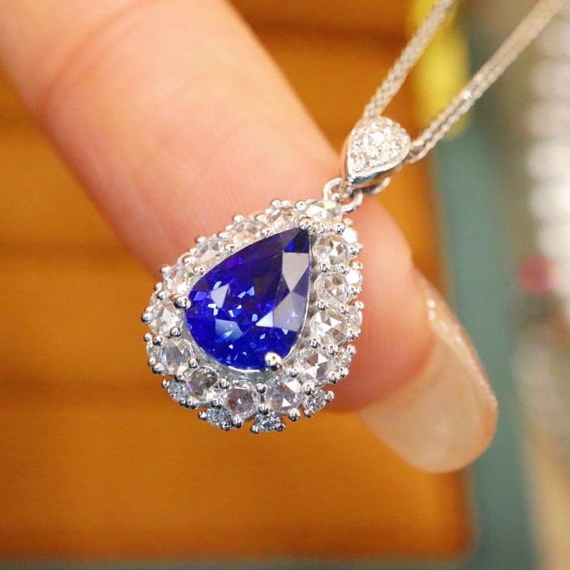 14k Gold 1.80 Ctw Natural Sapphire & Diamond Pendant( Without Chain ) - 2