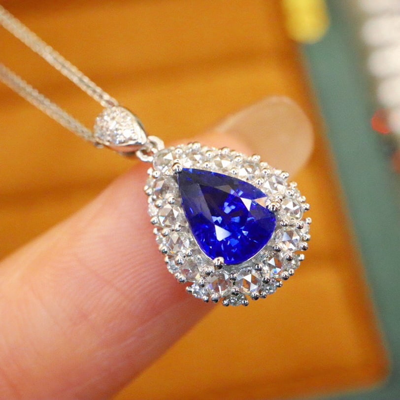 14k Gold 1.80 Ctw Natural Sapphire & Diamond Pendant( Without Chain ) - 3