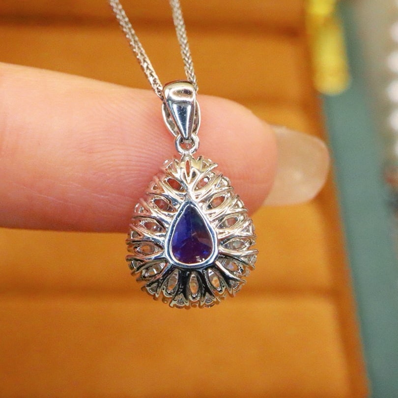 14k Gold 1.80 Ctw Natural Sapphire & Diamond Pendant( Without Chain ) - 4