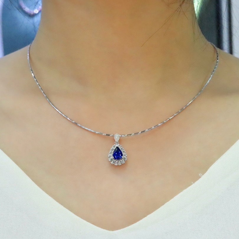 14k Gold 1.80 Ctw Natural Sapphire & Diamond Pendant( Without Chain ) - 5