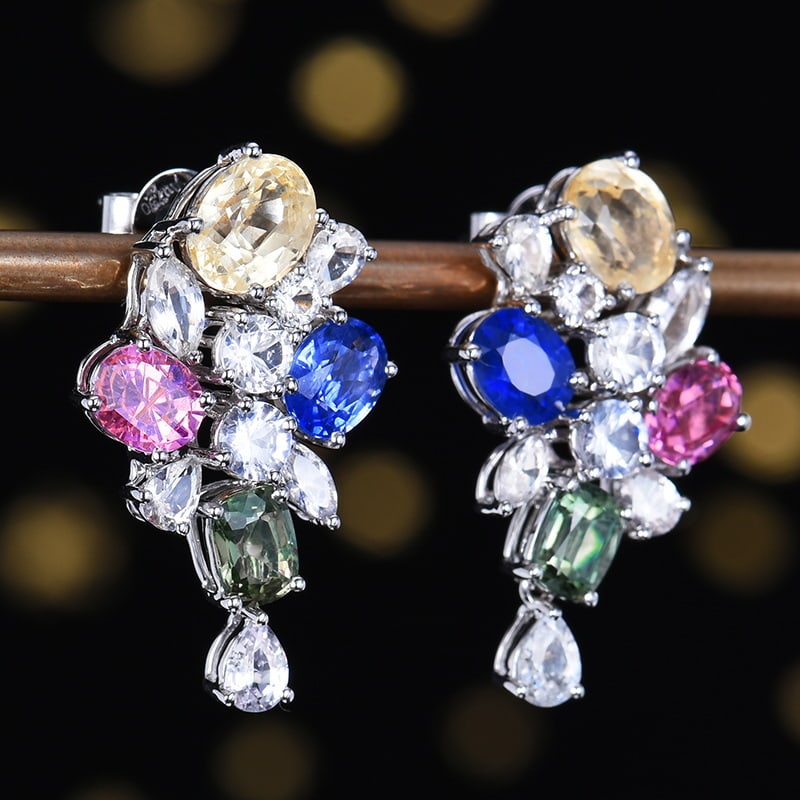 14k Gold 7.55 Ctw Natural Sapphire & Sapphire Earrings - 3