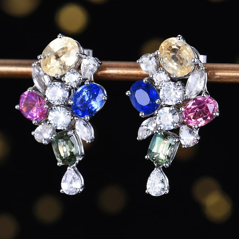 14k Gold 7.55 Ctw Natural Sapphire & Sapphire Earrings - 4