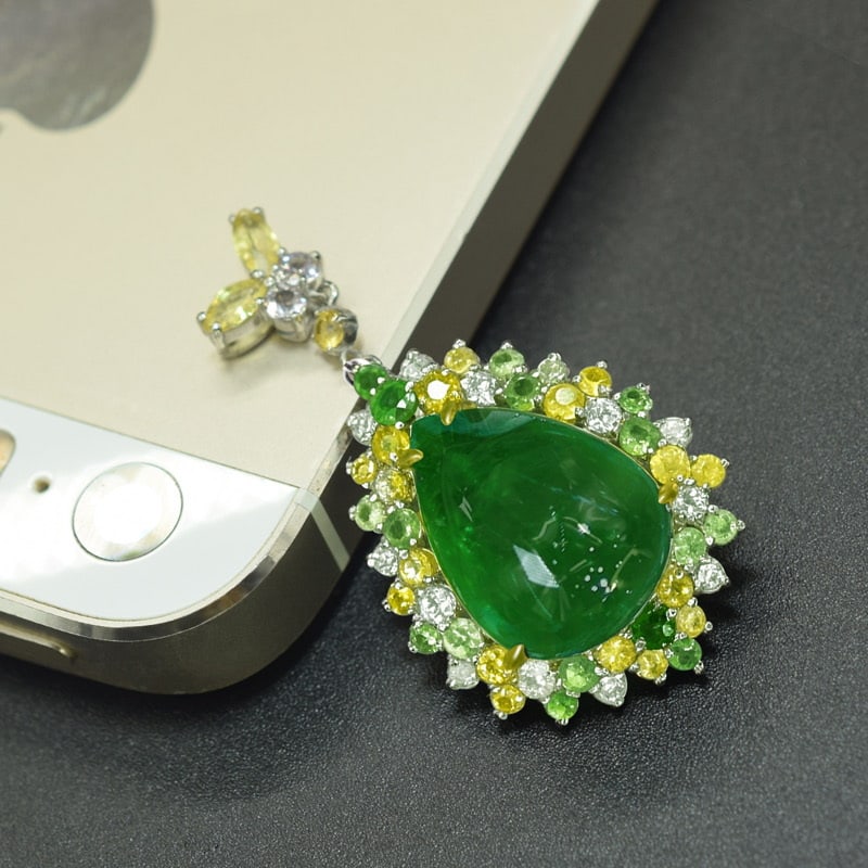 14k Gold 9.87 Ctw Natural Emerald & Sapphire Pendant( Without Chain ) - 4