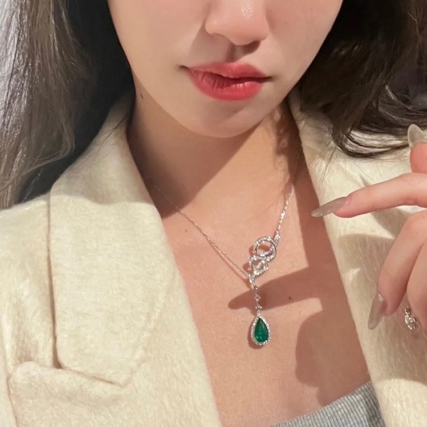 14k Gold 3.74 Ctw Vivid Green Natural Emerald & Diamond Necklace - 7