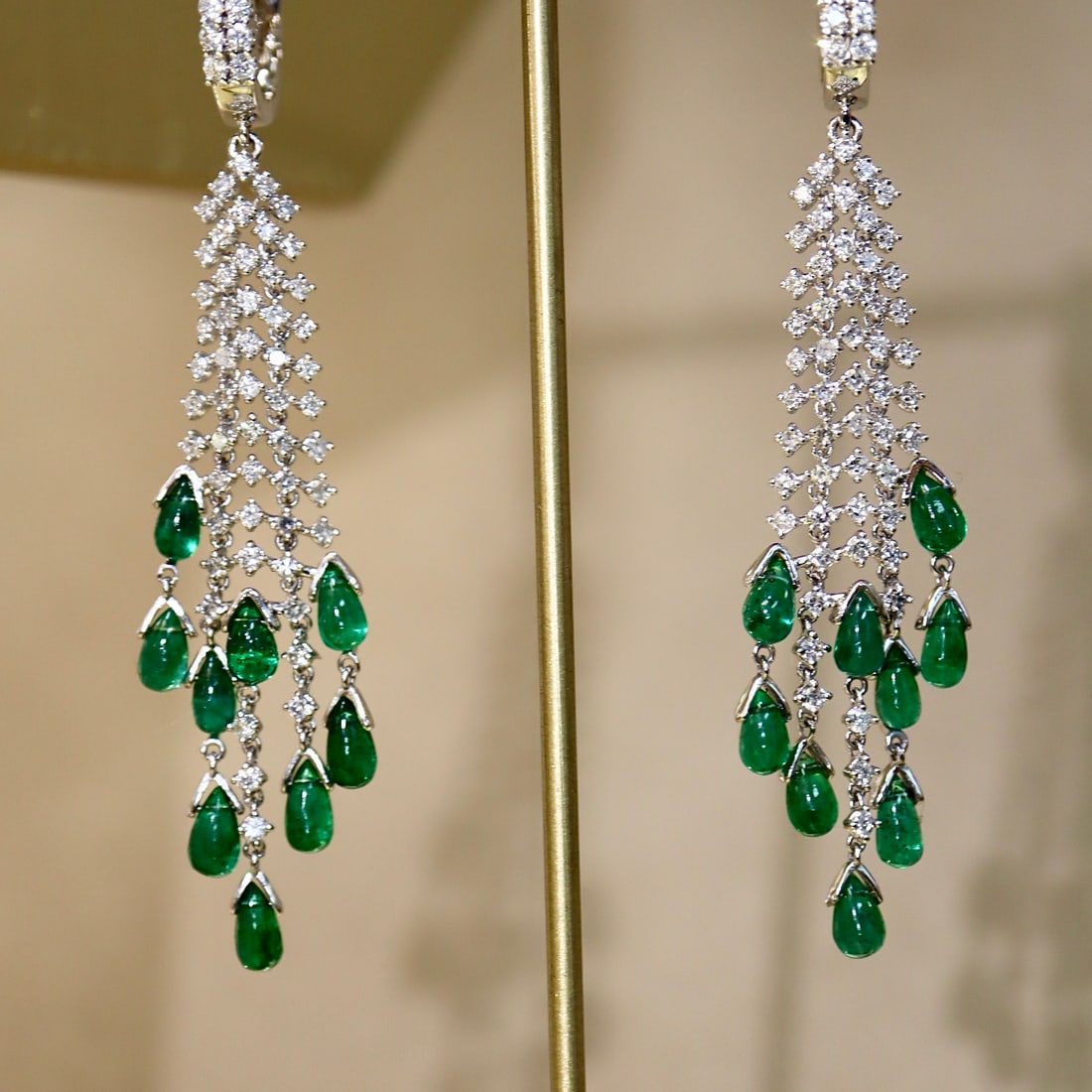 14k Gold 4.52 Ctw Vivid Green Natural Emerald & Diamond Earrings - 3