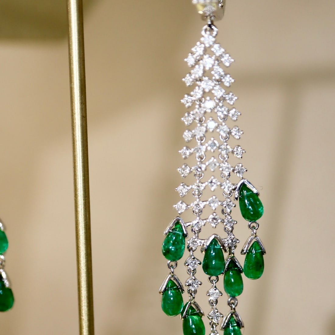 14k Gold 4.52 Ctw Vivid Green Natural Emerald & Diamond Earrings - 4