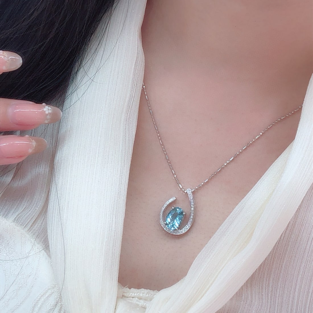 14k Gold 2.75 Ct Natural Aquamarine & Diamond Pendant( Without Chain ) - 4