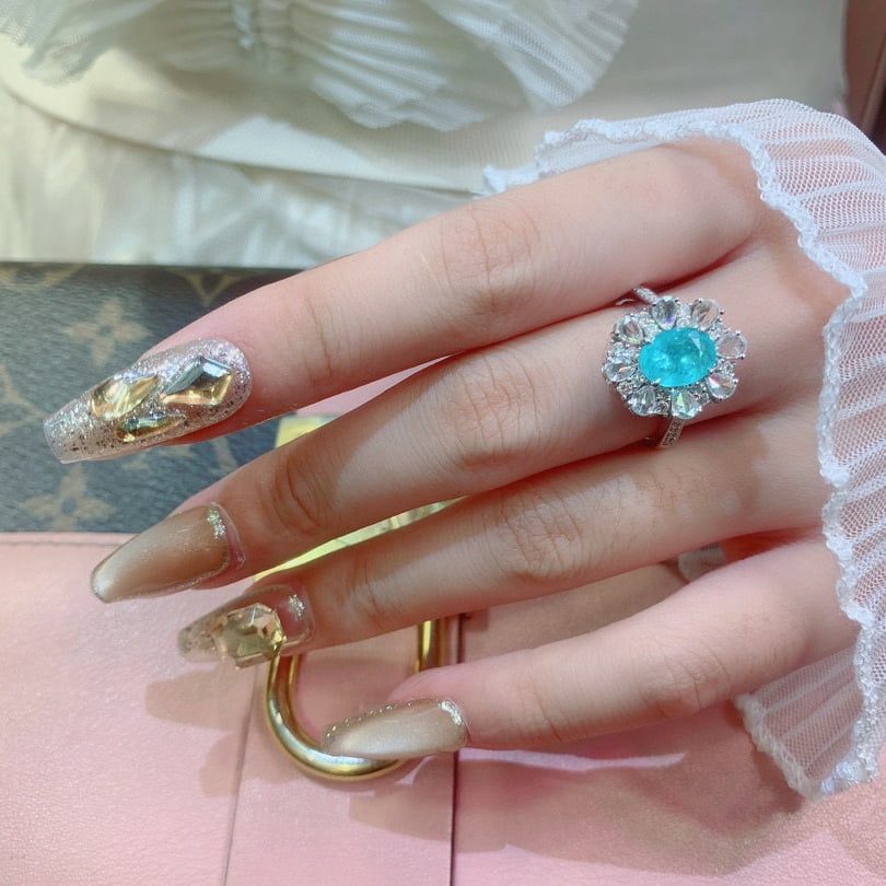 14k Gold 2.40 Ctw Natural Paraiba Tourmaline & Diamond Ring - 6