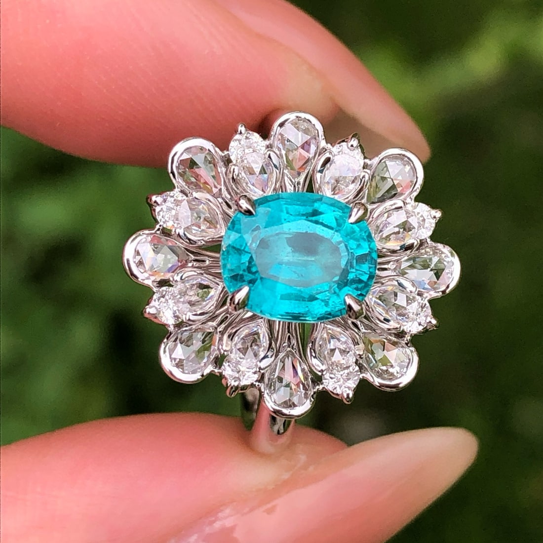 14k Gold 2.87 Ctw Natural Paraiba Tourmaline & Diamond Ring - 2