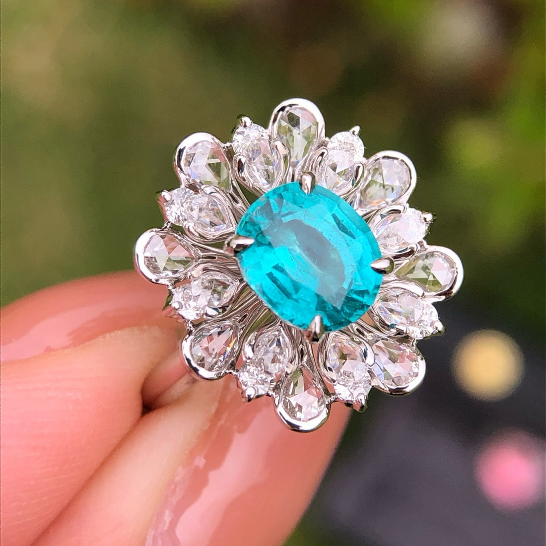 14k Gold 2.87 Ctw Natural Paraiba Tourmaline & Diamond Ring - 5