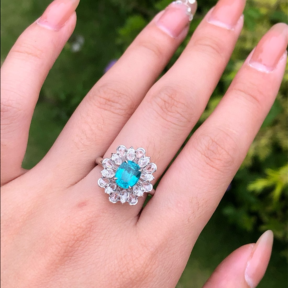 14k Gold 2.87 Ctw Natural Paraiba Tourmaline & Diamond Ring - 9