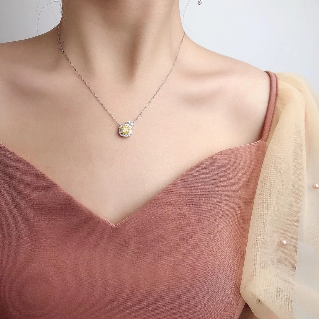 14k Gold 0.90 Ctw Natural Yellow Diamond & Diamond Necklace - 3