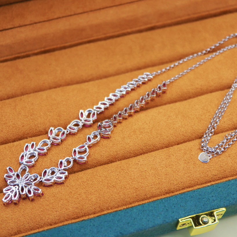 14k Gold 11.03 Ctw Natural Padparadscha Sapphire & Diamond Necklace - 4