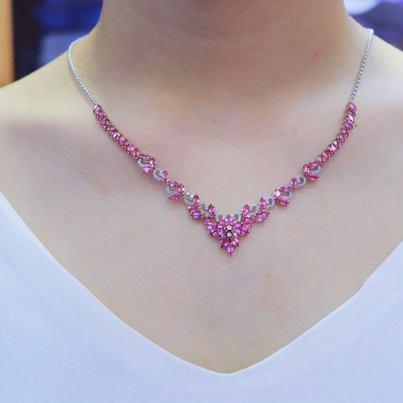 14k Gold 11.03 Ctw Natural Padparadscha Sapphire & Diamond Necklace - 5