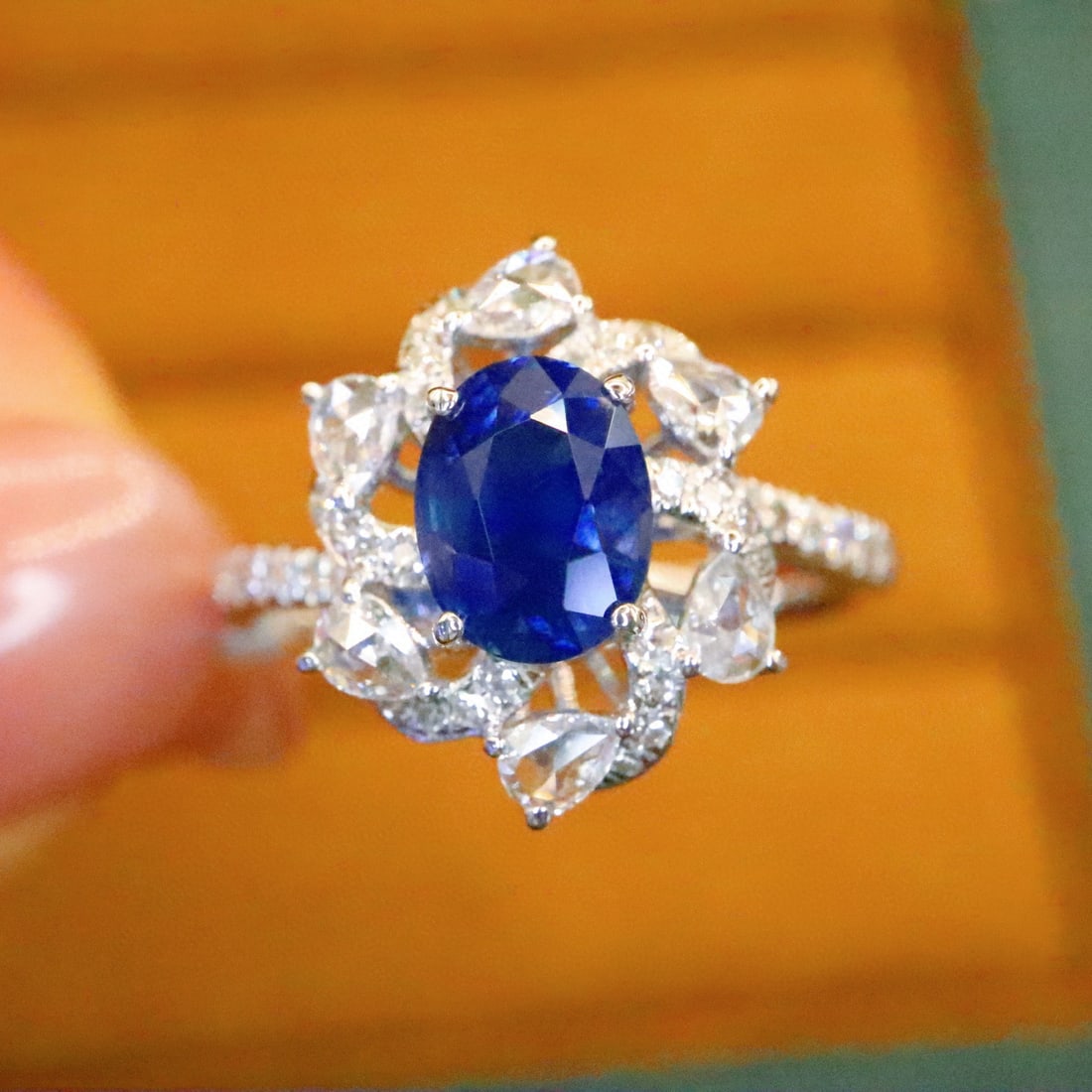 14k Gold 1.90 Ctw Natural Sapphire & Diamond Ring: Ref:230986164 // gold content:14k gold // ring size:7. 25us // // main gemstone:sapphire // shape:oval // carat weight:1. 50ct // color:royal blue // treatment:natural // // adjacent gemstone 2 :