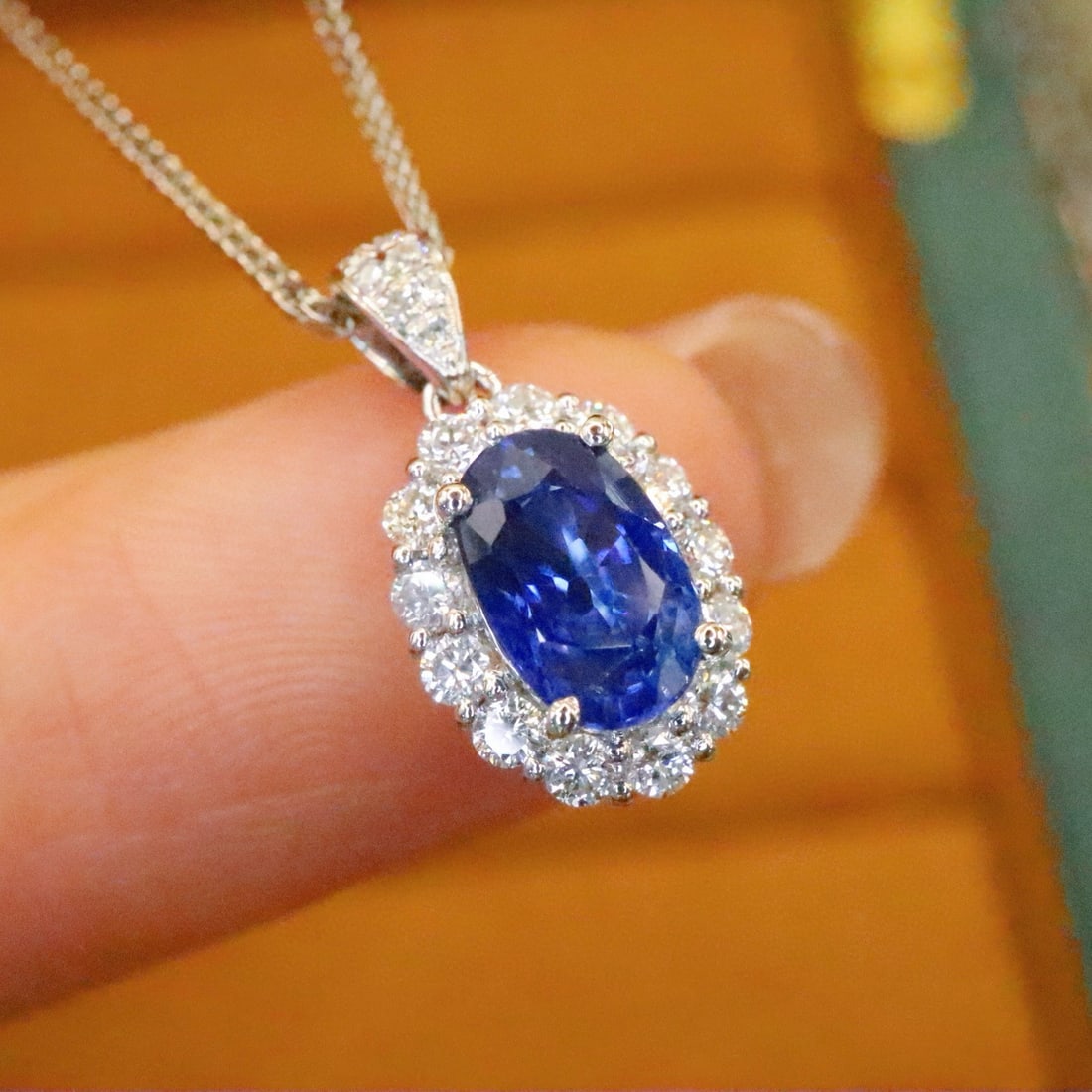 14k Gold 1.35 Ctw Natural Sapphire & Diamond Pendant( Without Chain ) - 2