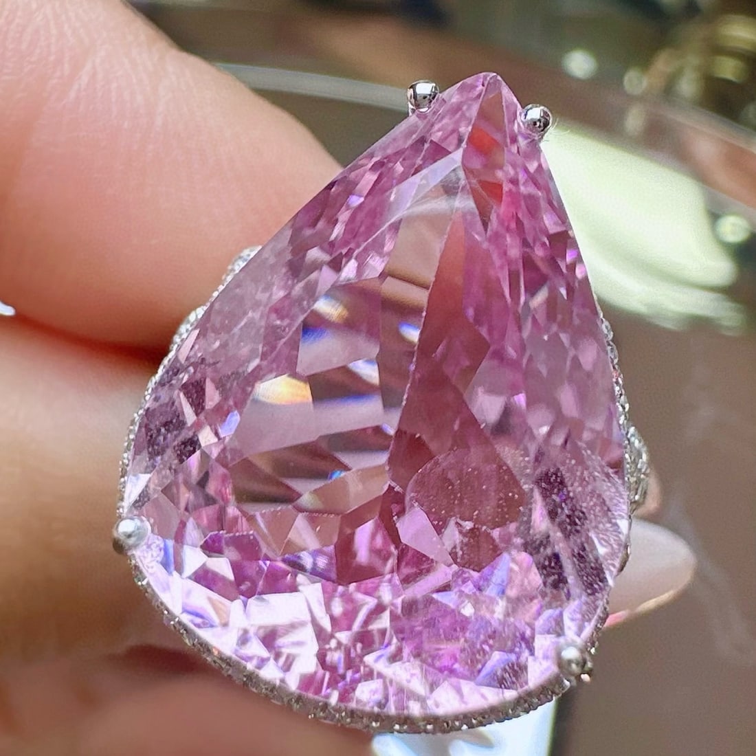 14k Gold 17.07 Ctw Natural Kunzite & Diamond Ring - 3