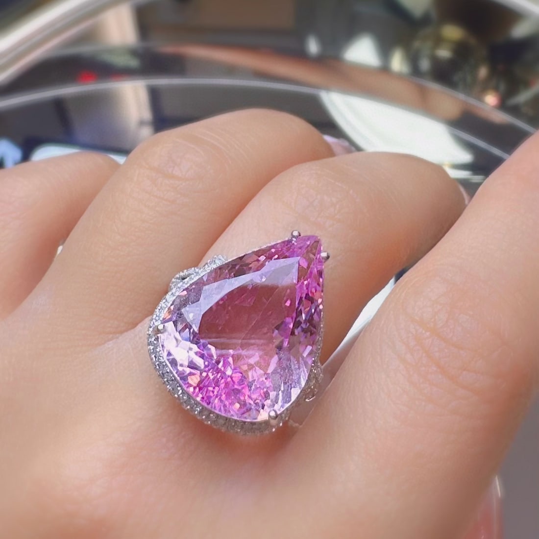 14k Gold 17.07 Ctw Natural Kunzite & Diamond Ring - 4