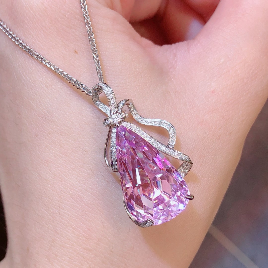 14k Gold 21.68 Ctw Natural Kunzite & Diamond Pendant( Without Chain ) - 6