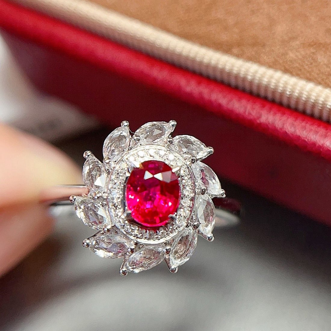 14k Gold 0.6 Ct Natural Ruby & Diamond & Sapphire Ring: Ref:230986172 // gold content:14k gold // ring size:7. 25us // // main gemstone:ruby // shape:oval // carat weight:0. 6ct // color:pigeonblood red // treatment:natural // // adjacent gemstone 2 :