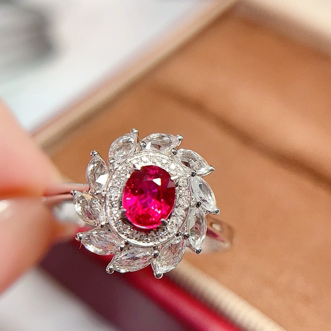 14k Gold 0.6 Ct Natural Ruby & Diamond & Sapphire Ring - 4