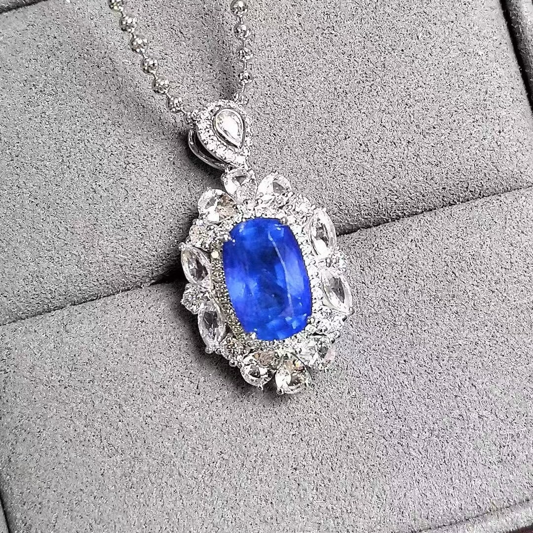 14k Gold 3.52 Ctw Natural Sapphire & Diamond Pendant( Without Chain ) - 2
