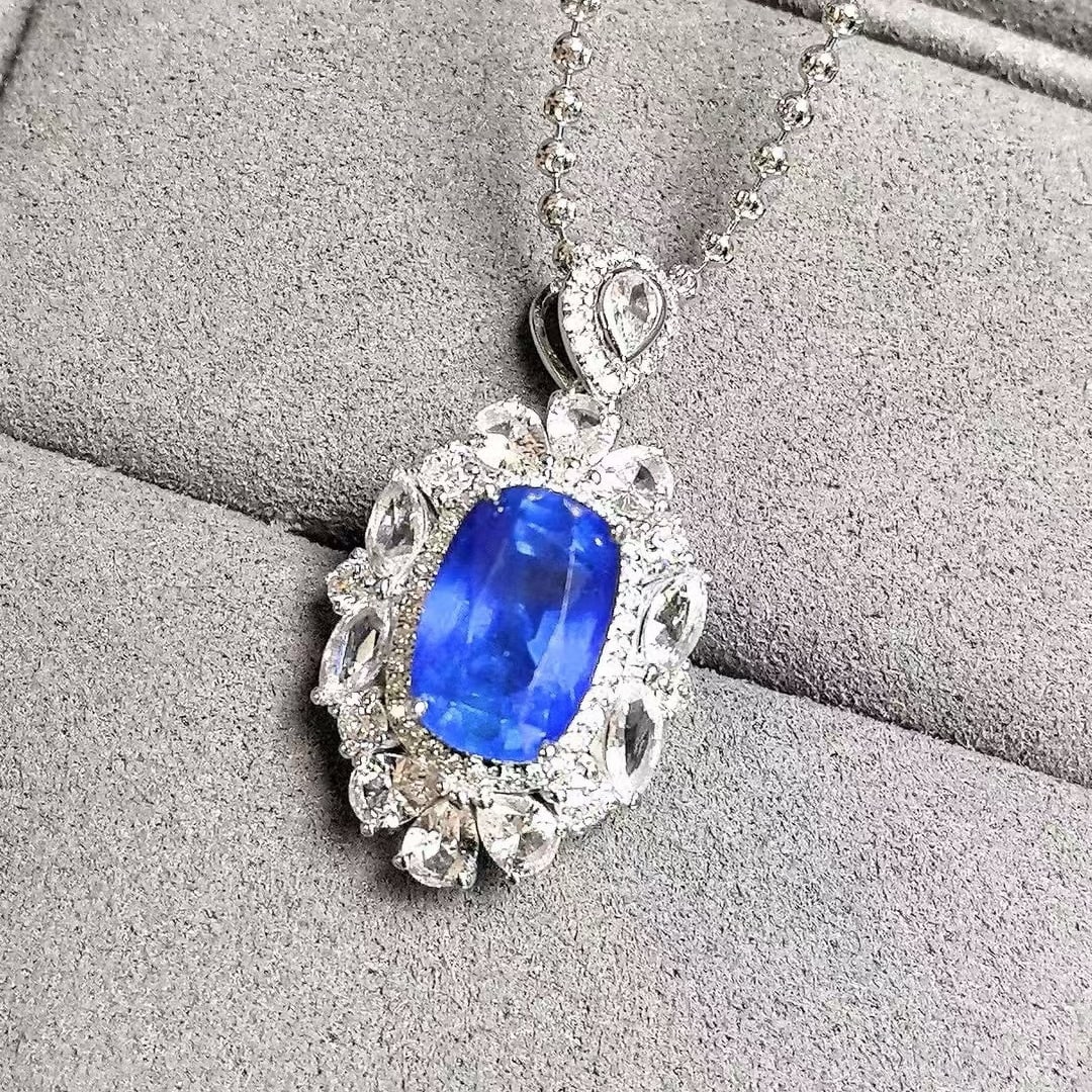 14k Gold 3.52 Ctw Natural Sapphire & Diamond Pendant( Without Chain ) - 3