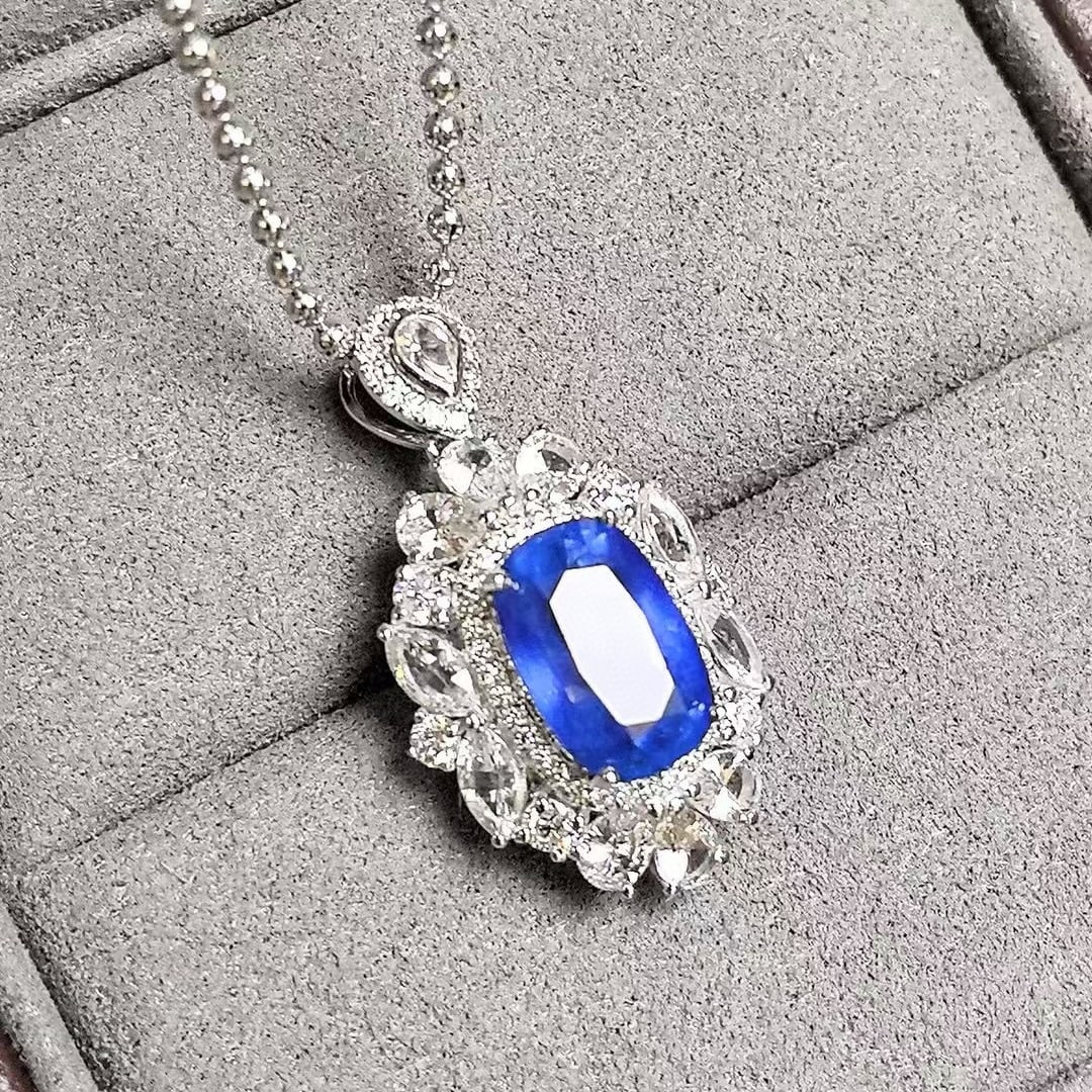 14k Gold 3.52 Ctw Natural Sapphire & Diamond Pendant( Without Chain ) - 4