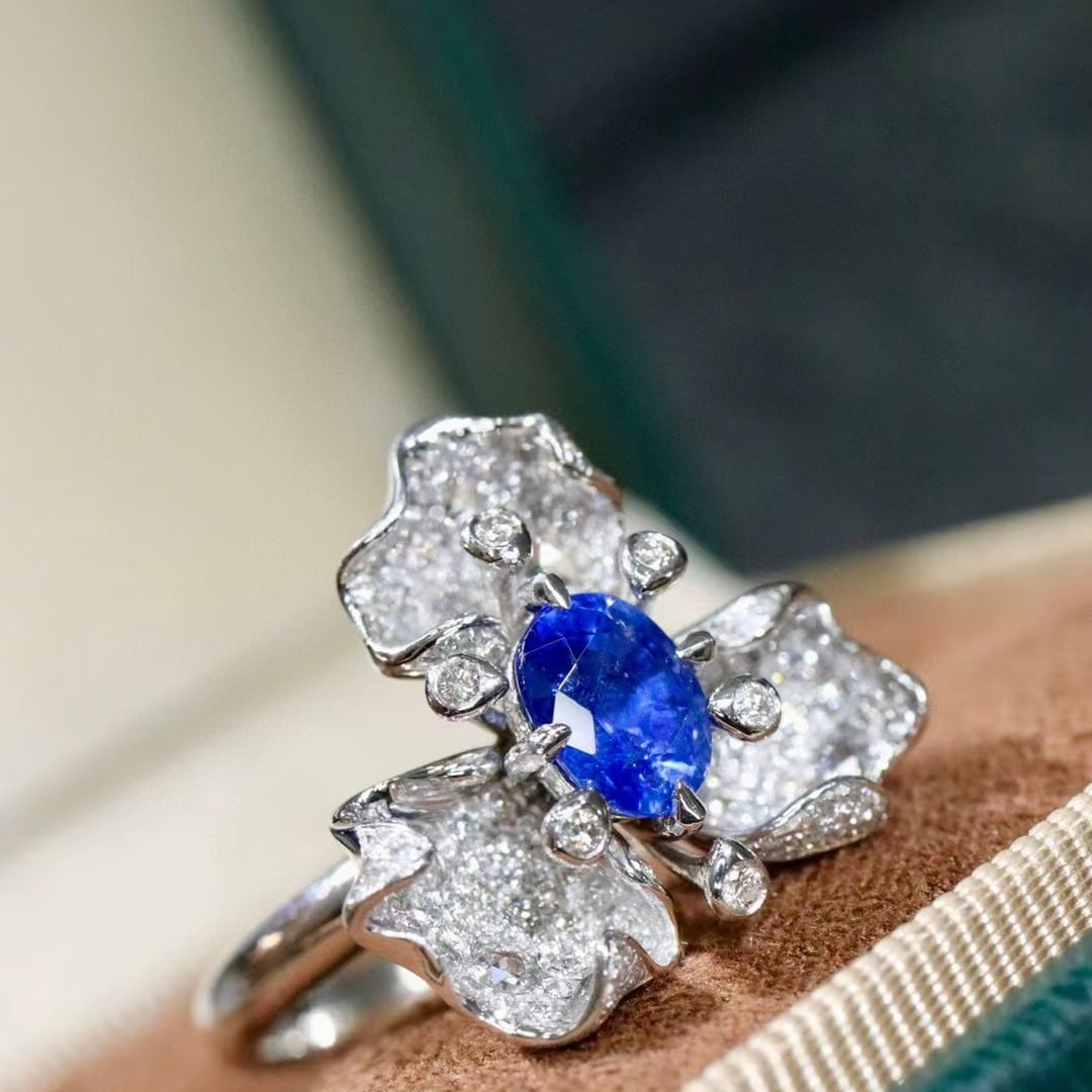 14k Gold 2.18 Ctw Natural Sapphire & Diamond Ring - 4