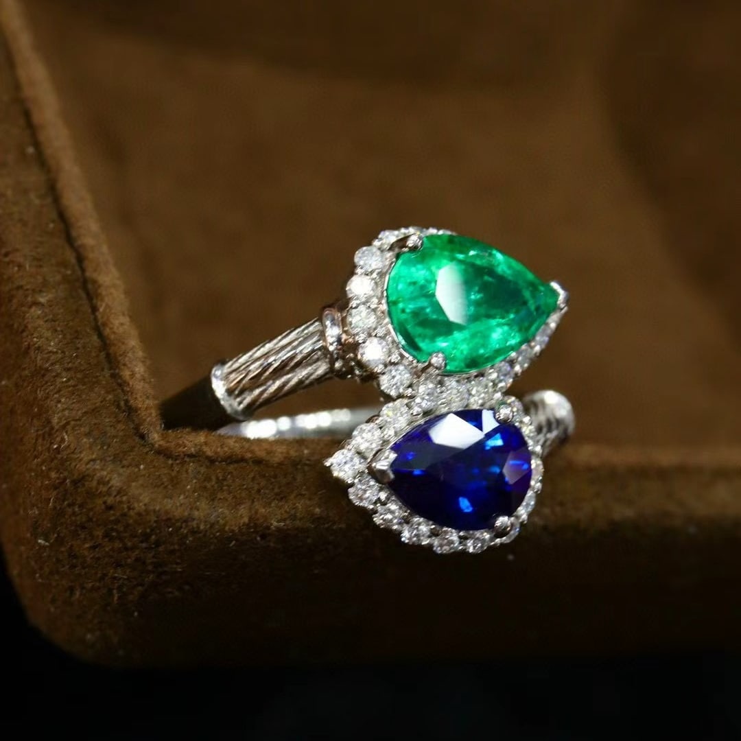 14k Gold 2.25 Ctw Natural Emerald & Sapphire & Toi Et Moi Ring - 3