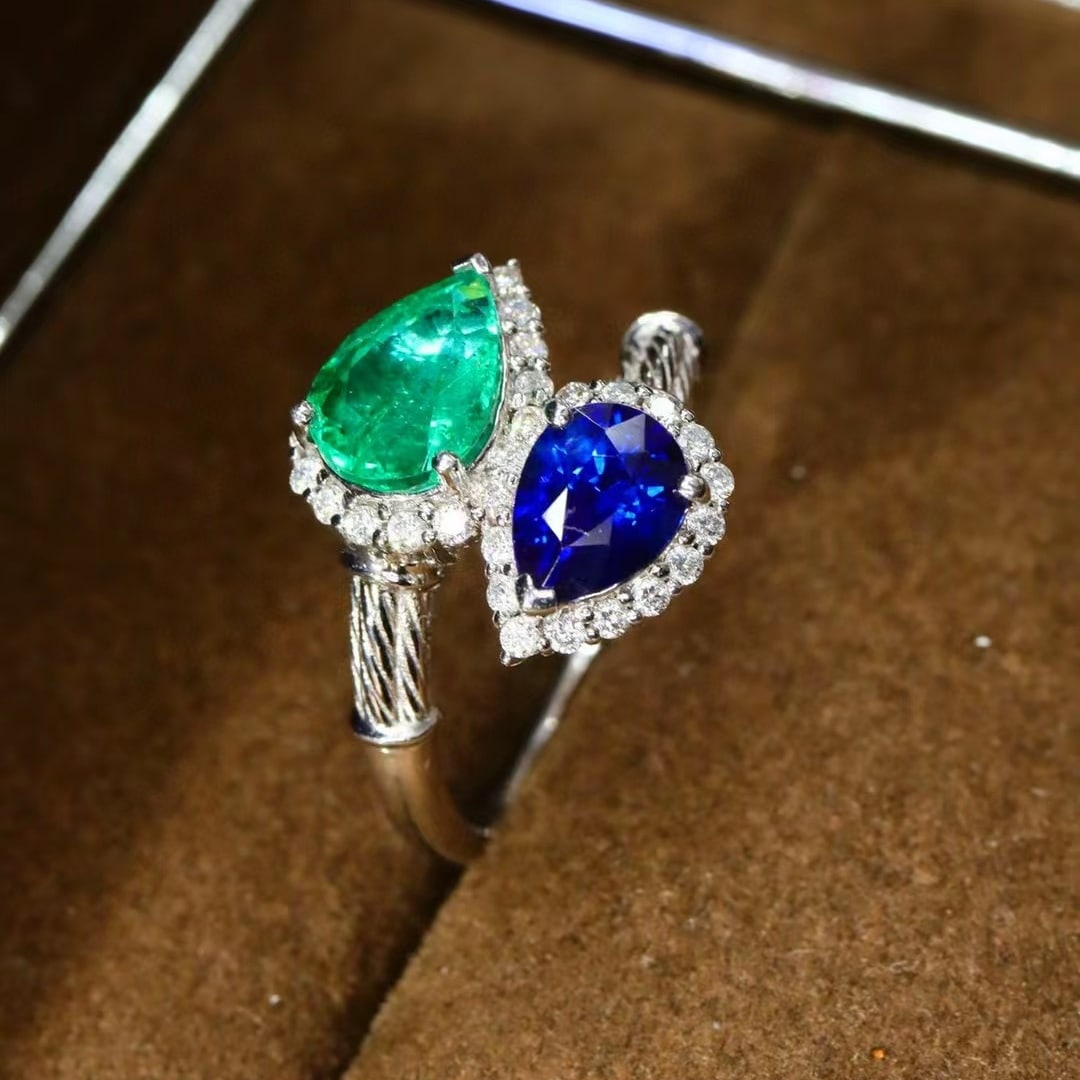 14k Gold 2.25 Ctw Natural Emerald & Sapphire & Toi Et Moi Ring - 4