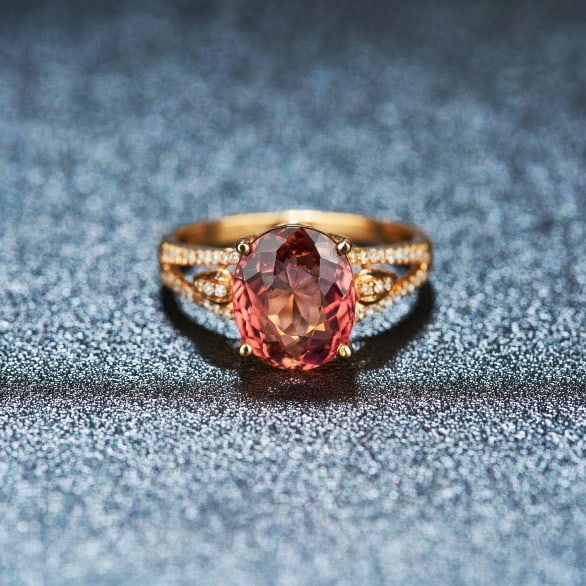 14k Gold 3.21 Ctw Natural Tourmaline & Diamond Ring: Ref:230986179 // gold content:14k gold // ring size:7. 25us // // main gemstone:tourmaline // shape:oval // carat weight:3. 03ct // color:red // treatment:natural // // adjacent gemstone 2 : diamond