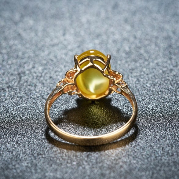 14k Gold 4.15 Ct Natural Prehnite & Diamond Ring - 2
