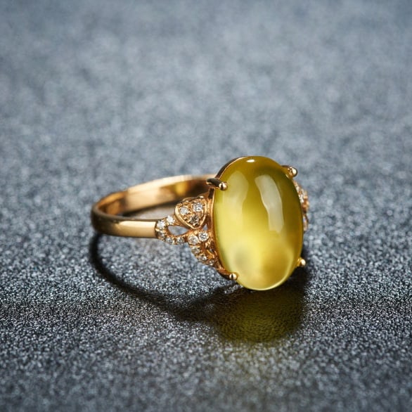 14k Gold 4.15 Ct Natural Prehnite & Diamond Ring - 3