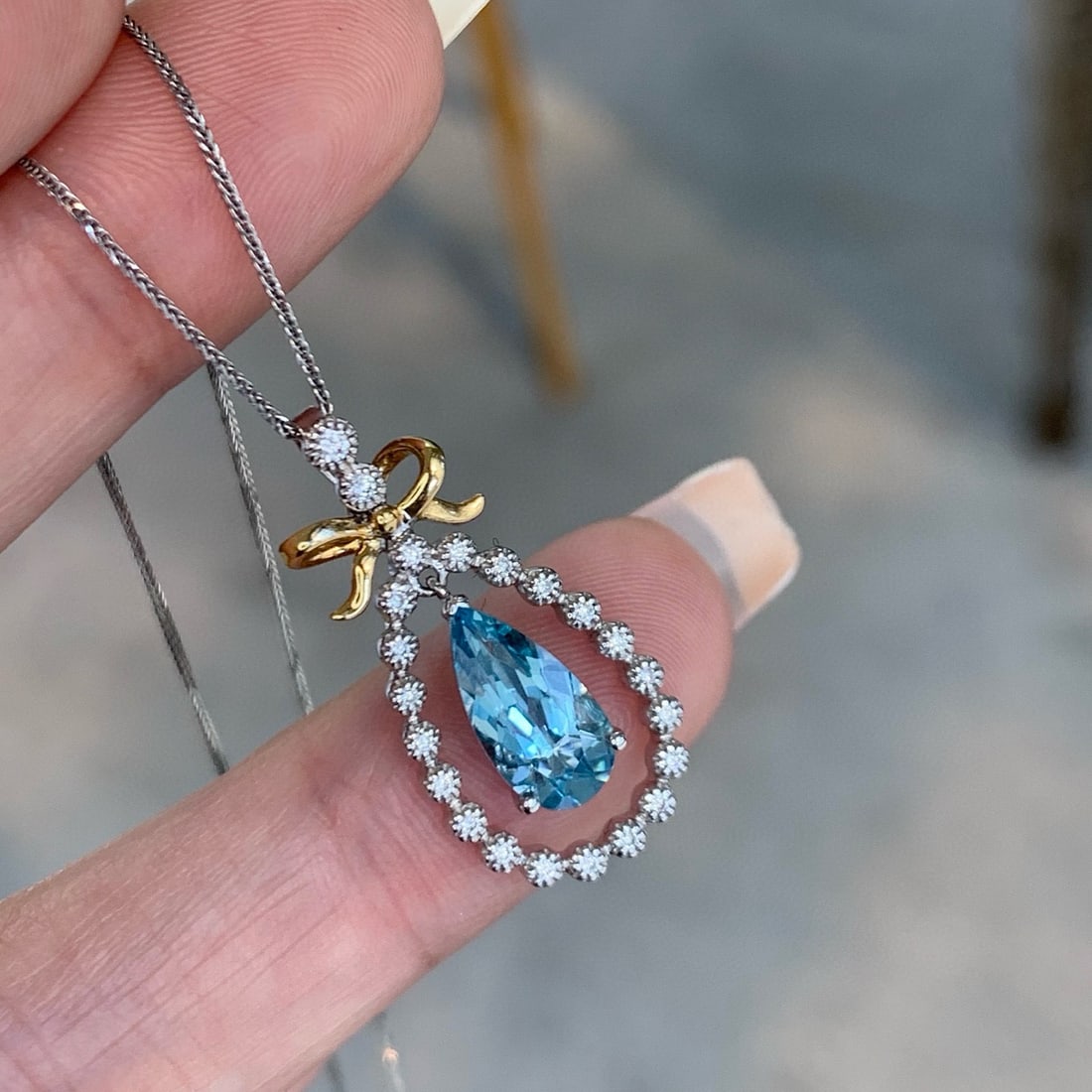 14k Gold 1.39 Ctw Natural Aquamarine & Diamond Pendant( Without Chain ) - 3